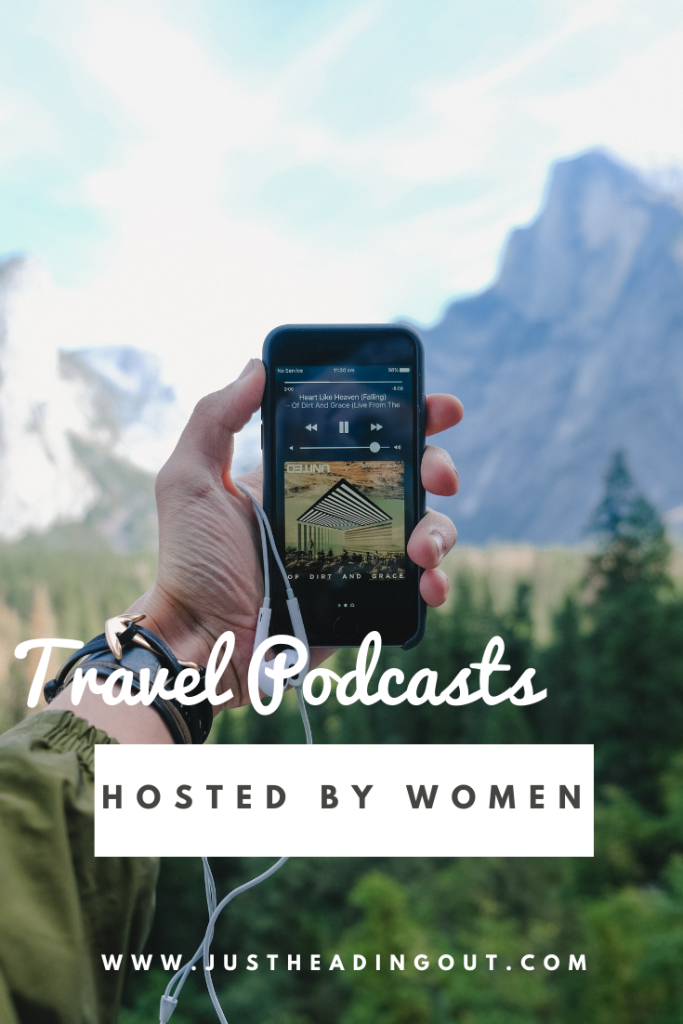 travel podcast by women mountains smartphone hand trees